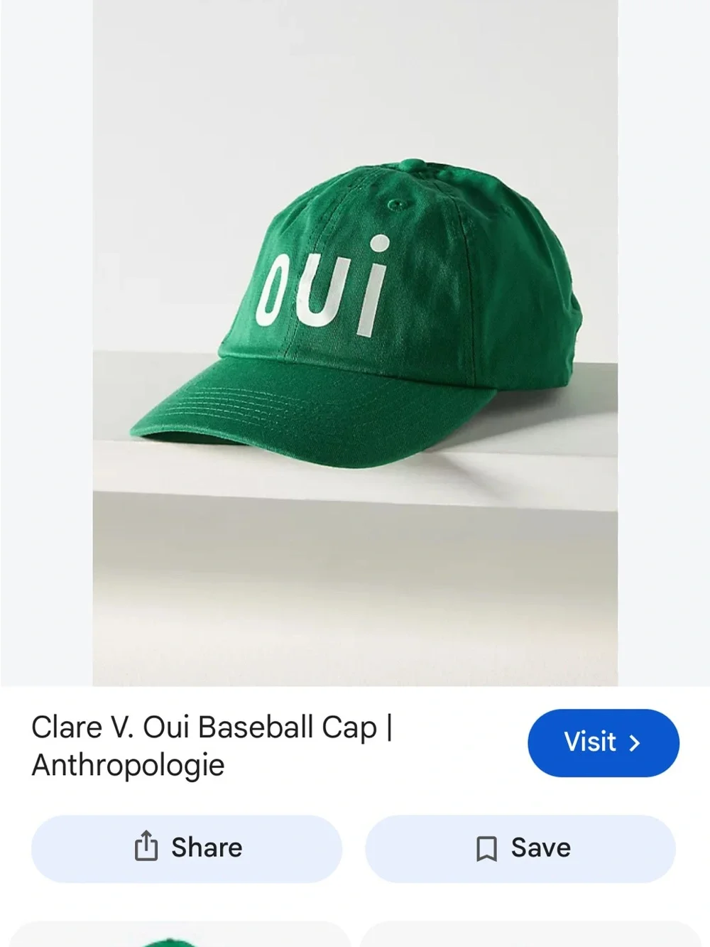 Clare V. Oui Green Baseball Cap